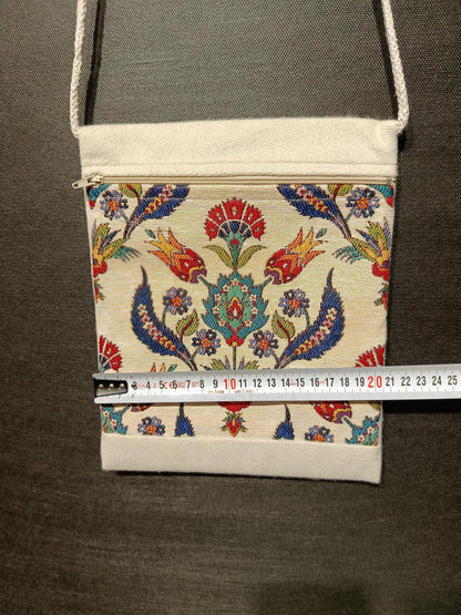 Turkish Floral Tapestry Bag – Ottoman Pattern Crossbody Purse, 8"x10" Handmade in Türkiye