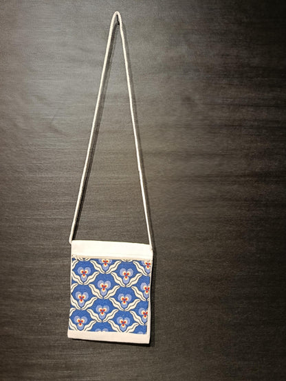 Blue Floral Tapestry Crossbody Bag – Turkish Handmade Purse
