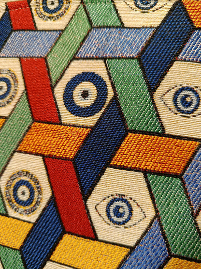 Handmade Turkish Tapestry Crossbody Bag – Geometric Evil Eye Amulet