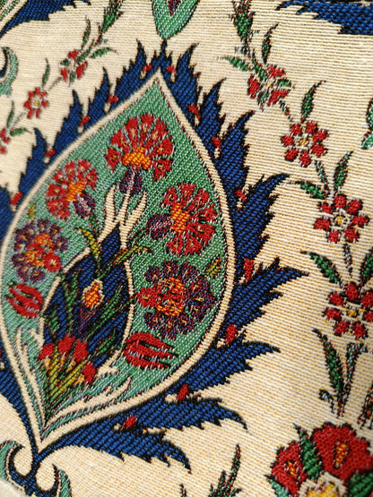 Turkish Floral Tapestry Bag – Handmade Ottoman Style Crossbody Purse, 8"x10", Red & Blue Pattern