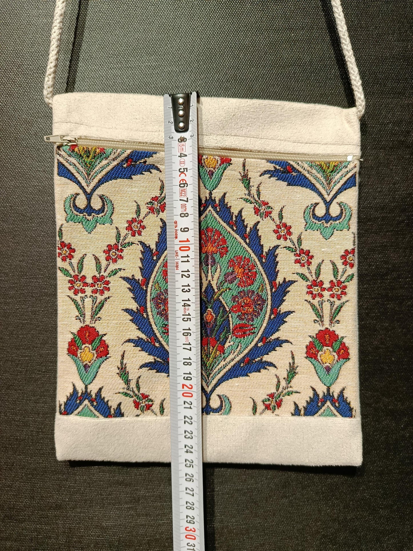 Turkish Floral Tapestry Bag – Handmade Ottoman Style Crossbody Purse, 8"x10", Red & Blue Pattern