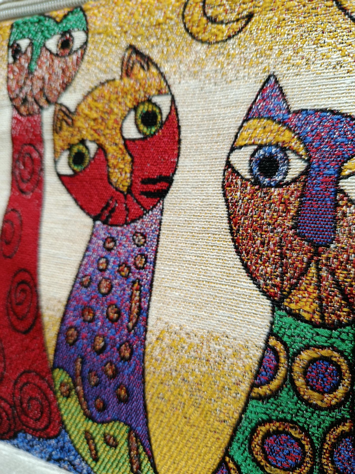 Colorful Cat Tapestry Bag – Abstract Art Crossbody Purse, Handmade 8"x10" Canvas Shoulder Bag