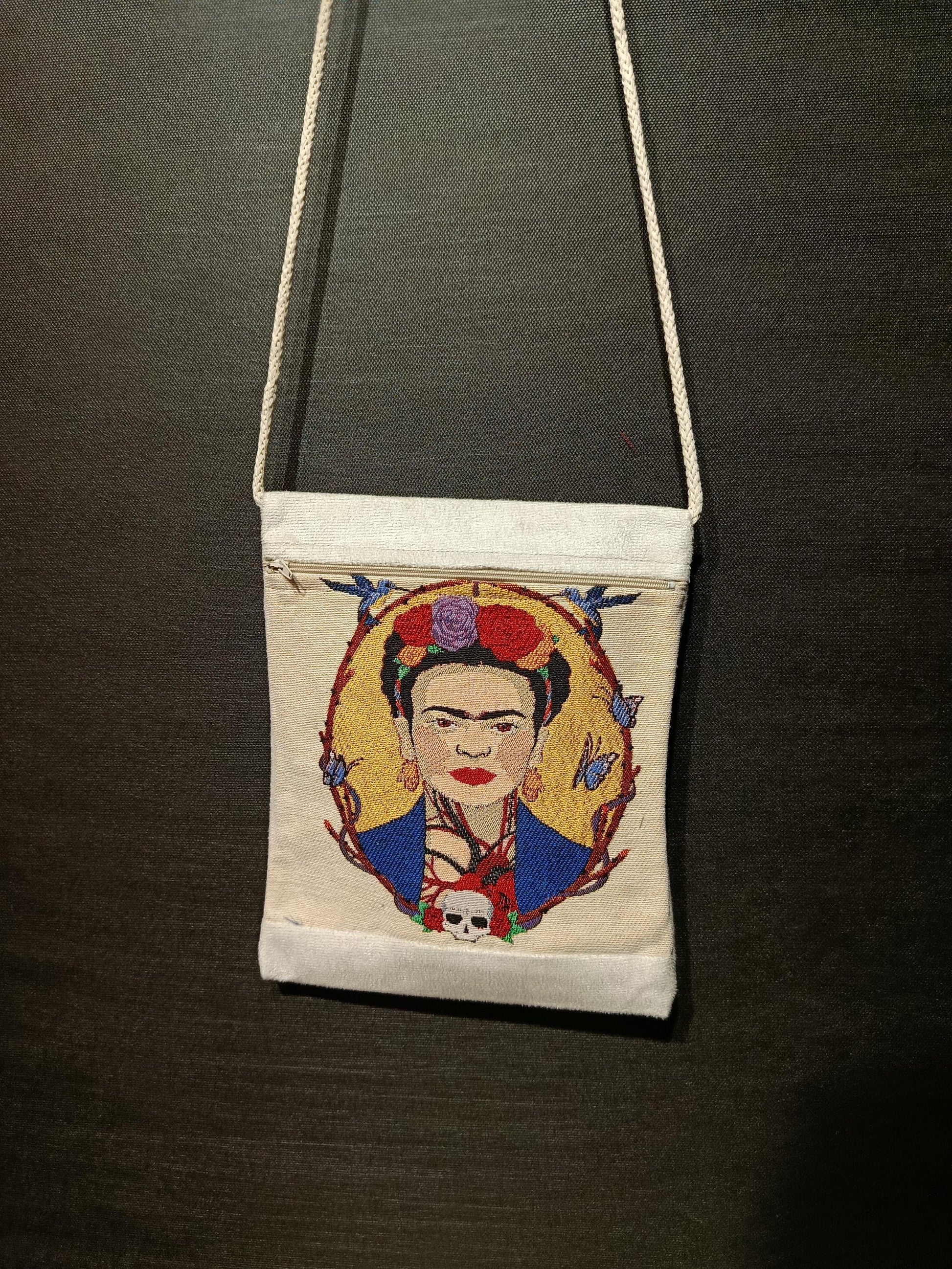 Frida Kahlo Crossbody Bag: Embroidered Portrait Canvas Purse
