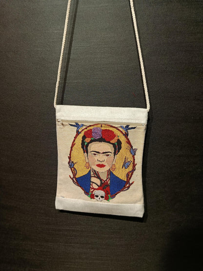 Frida Kahlo Crossbody Bag: Embroidered Portrait Canvas Purse