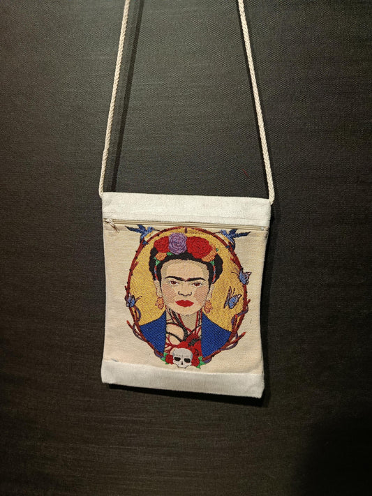 Frida Kahlo Crossbody Bag: Embroidered Portrait Canvas Purse
