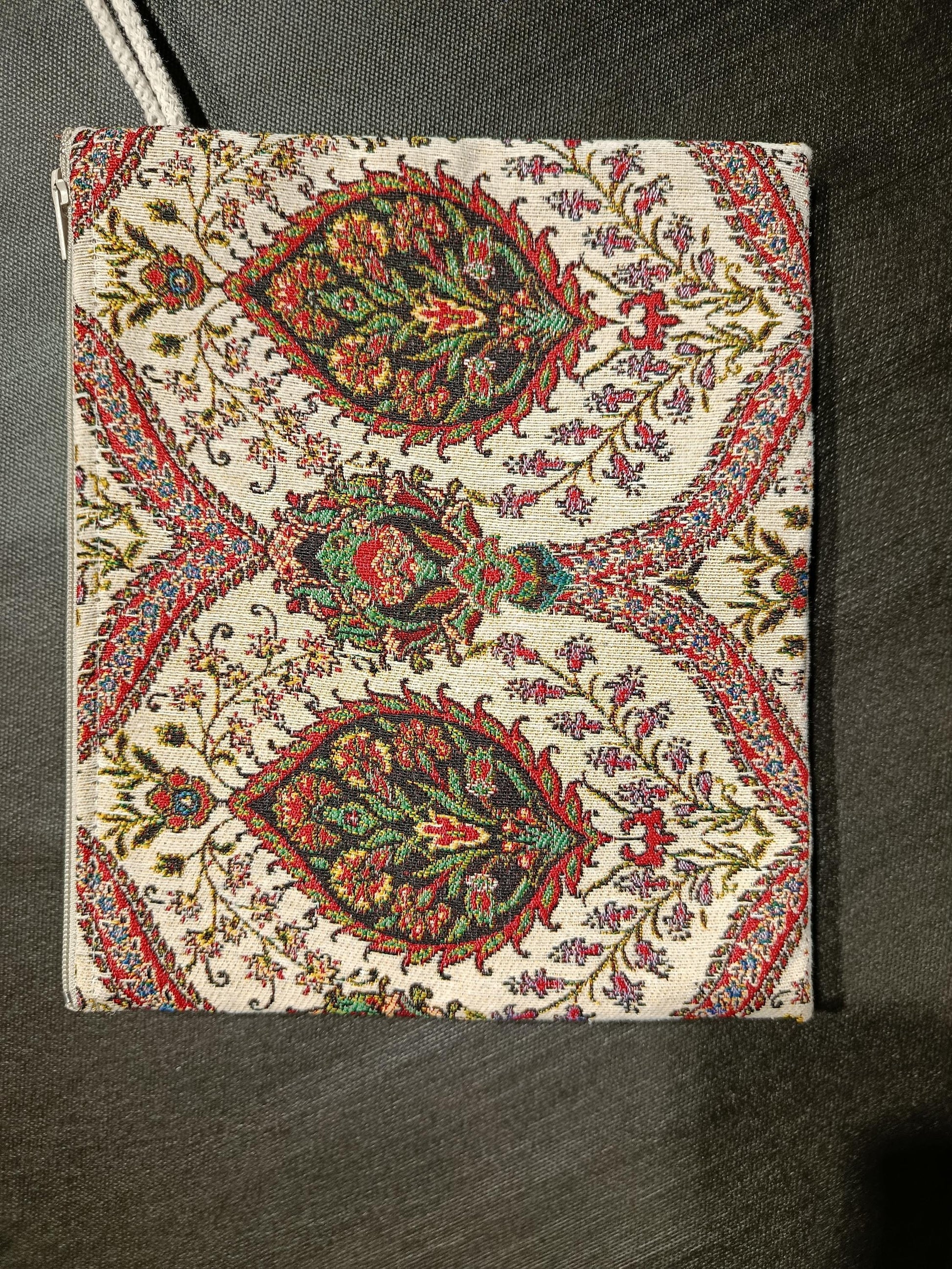 Oriental Tapestry Pouch: Turkish Woven Clutch with Wrist Strap