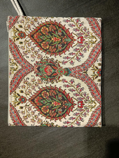 Oriental Tapestry Pouch: Turkish Woven Clutch with Wrist Strap