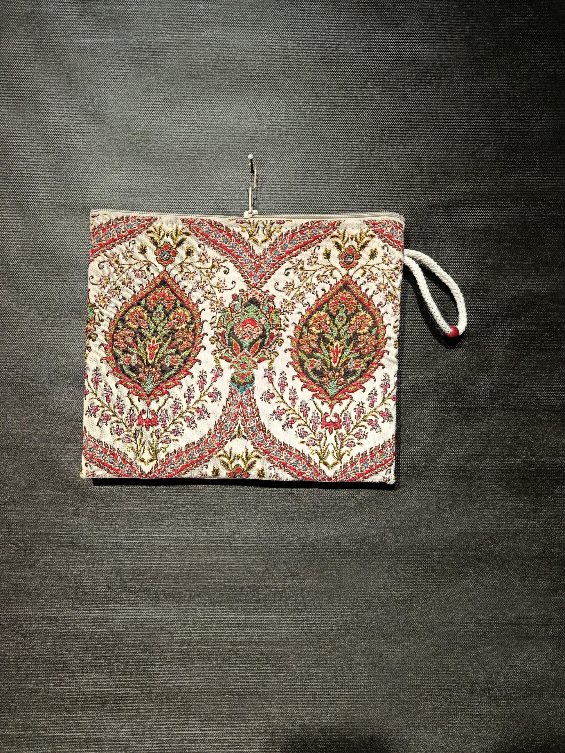 Oriental Tapestry Pouch: Turkish Woven Clutch with Wrist Strap