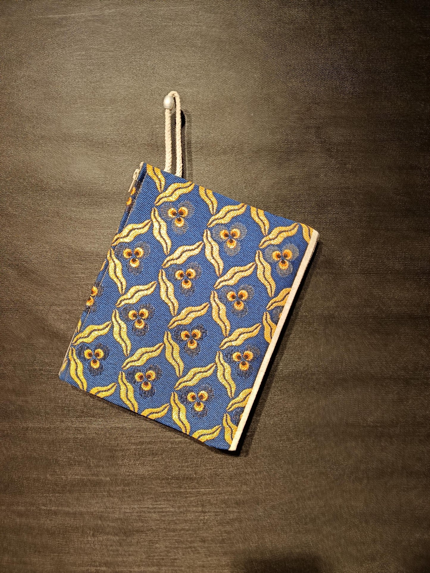 Gobelin Tapestry Clutch Bag: Blue & Yellow Floral, Rope Handle