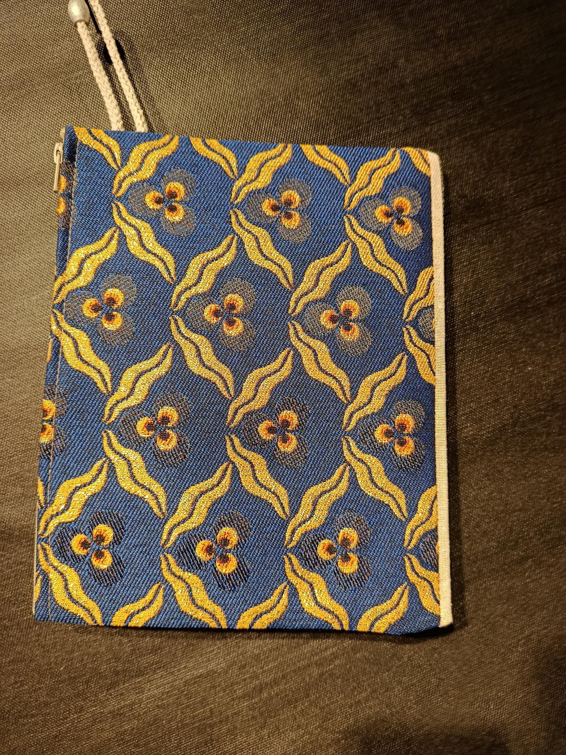 Gobelin Tapestry Clutch Bag: Blue & Yellow Floral, Rope Handle