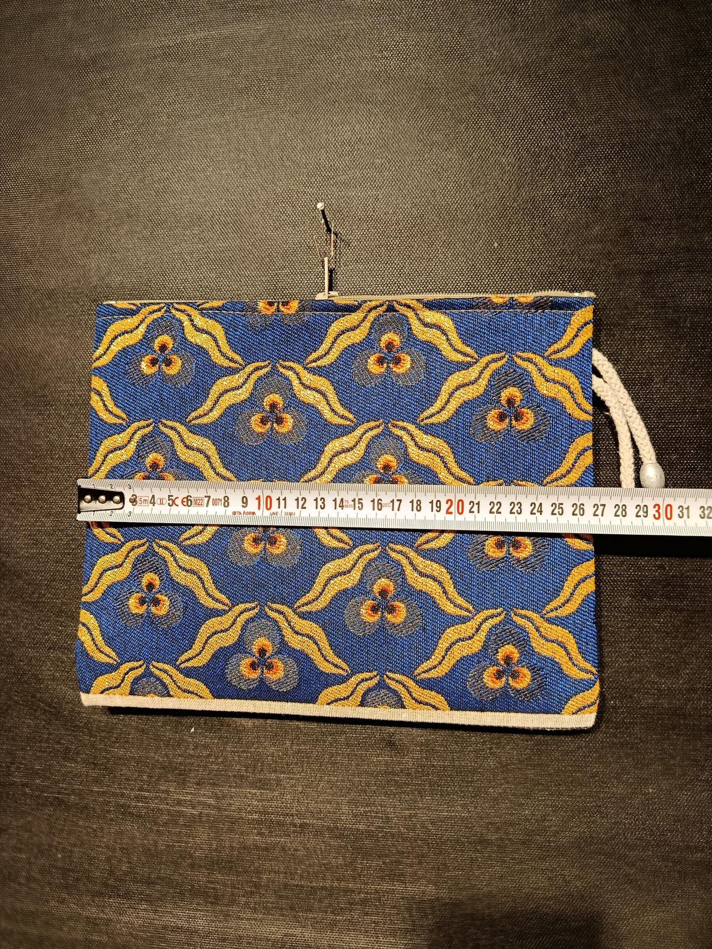 Gobelin Tapestry Clutch Bag: Blue & Yellow Floral, Rope Handle