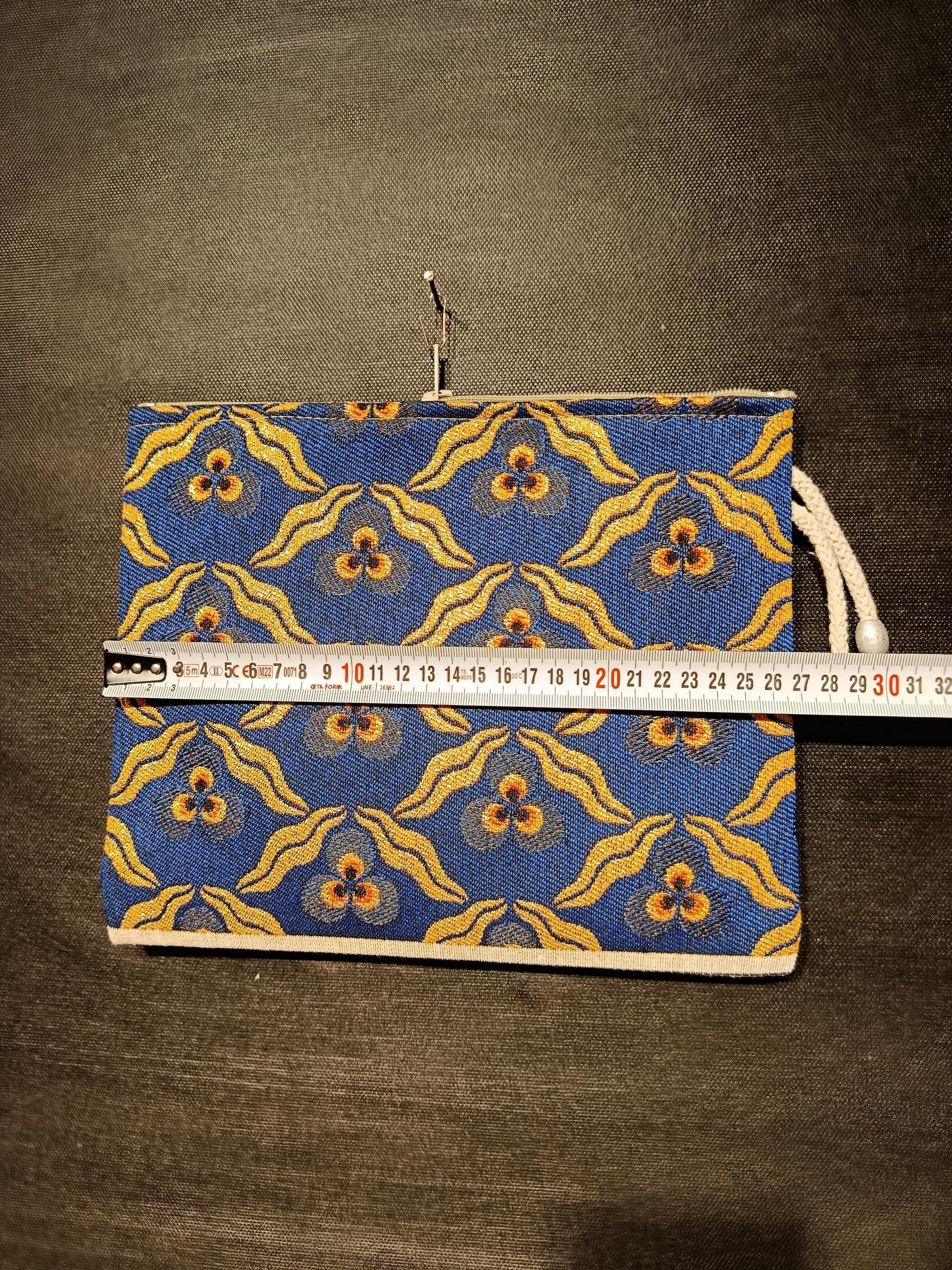 Gobelin Tapestry Clutch Bag: Blue & Yellow Floral, Rope Handle