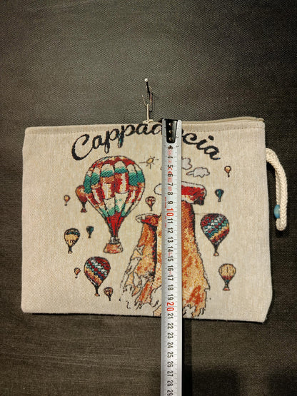 Cappadocia Tapestry Clutch: Hot Air Balloon Turkish Souvenir Bag