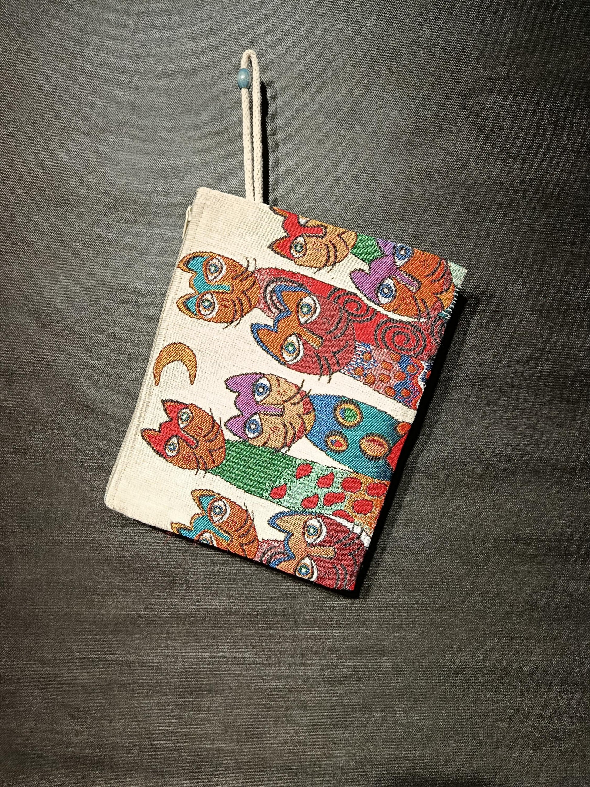 Cat Tapestry Clutch: Handmade Whimsical Feline Purse with Rope Handle