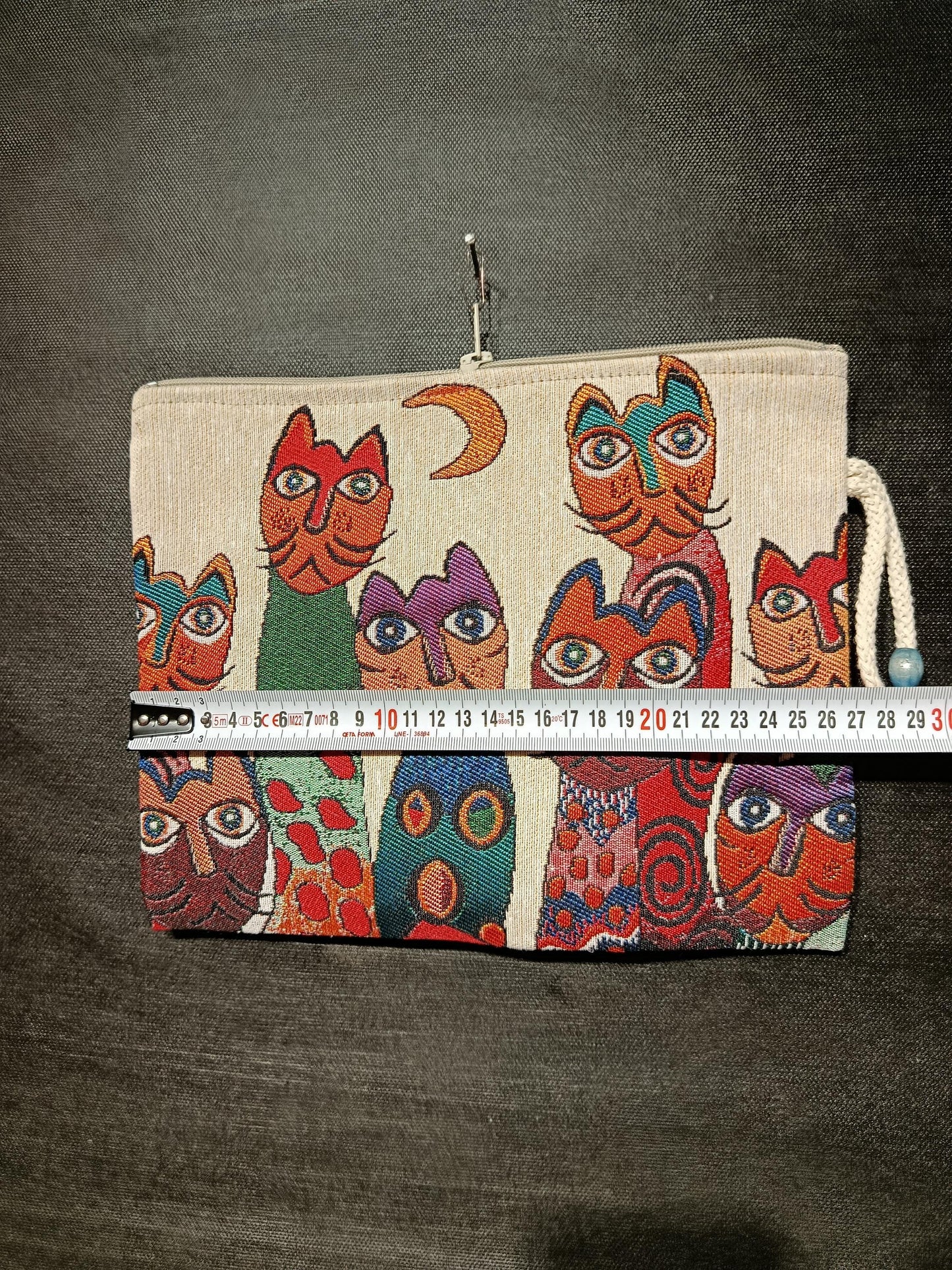 Cat Tapestry Clutch: Handmade Whimsical Feline Purse with Rope Handle