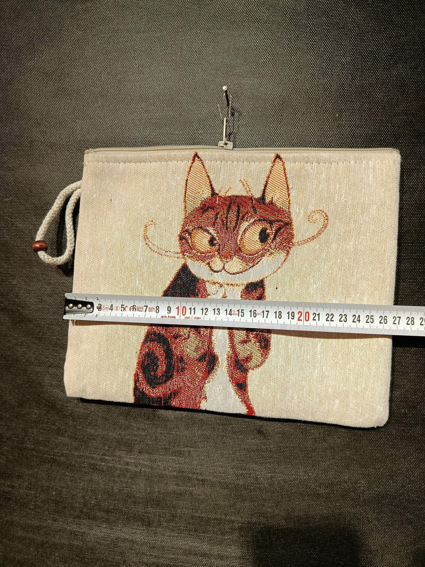 Abstract Cat Tapestry Clutch: Handmade Gobelin Purse with Rope Handle