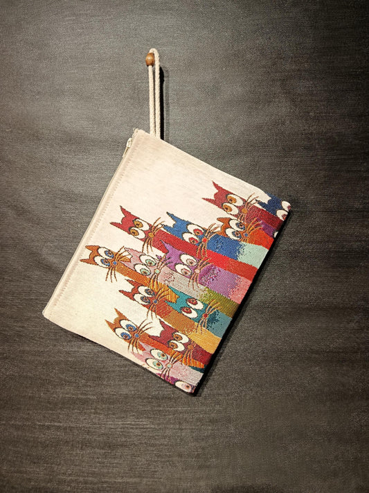 Rainbow Cat Tapestry Clutch: Handmade Turkish Pouch Bag