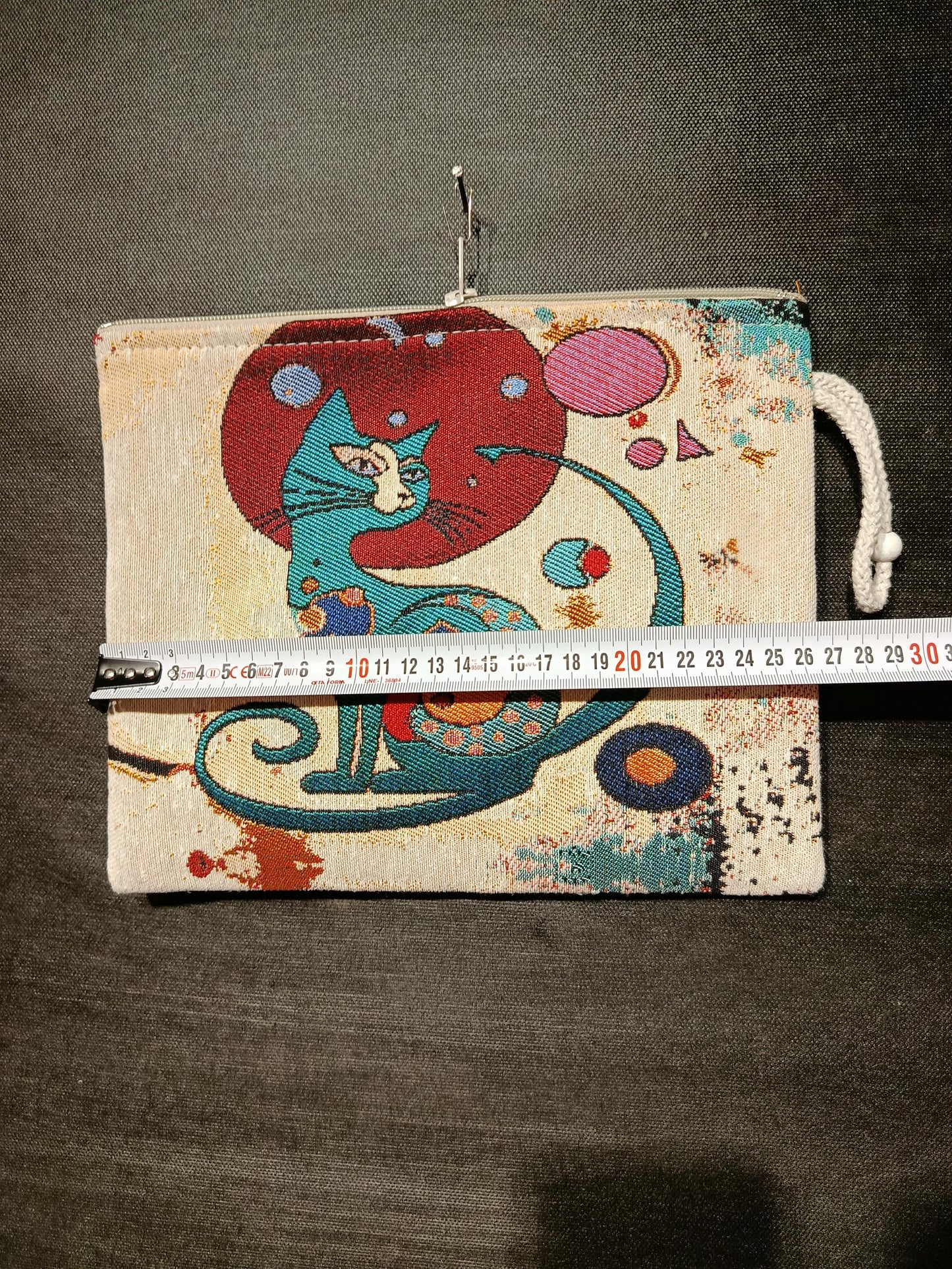 Abstract Cat Tapestry Clutch: Handmade Turkish Gobelin Pouch