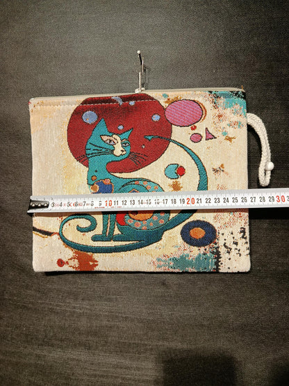 Abstract Cat Tapestry Clutch: Handmade Turkish Gobelin Pouch