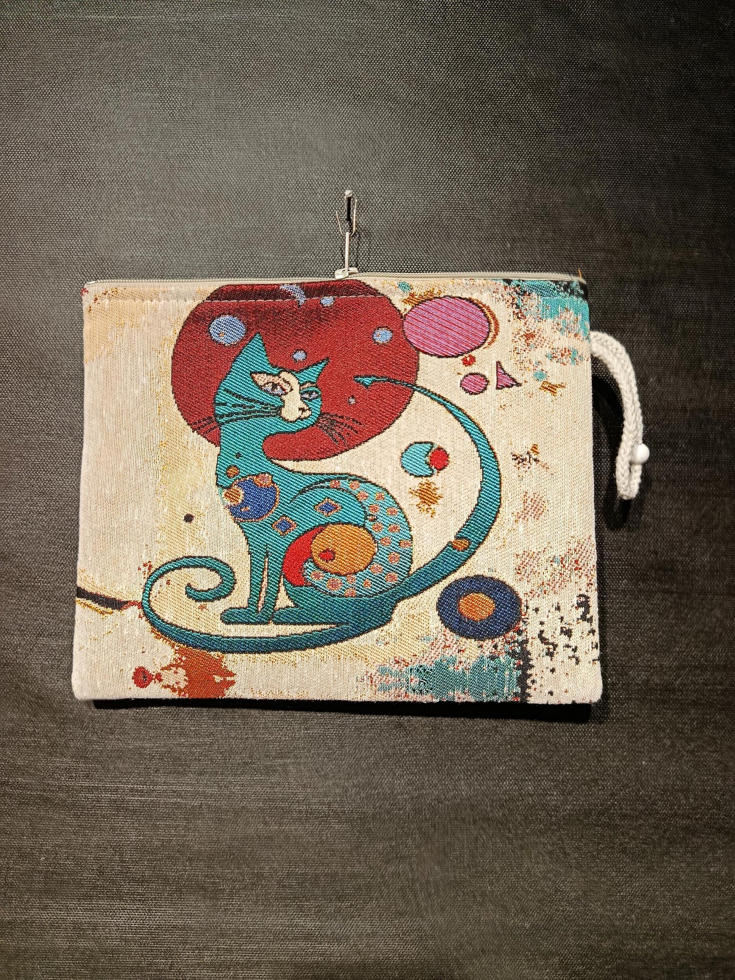 Abstract Cat Tapestry Clutch: Handmade Turkish Gobelin Pouch