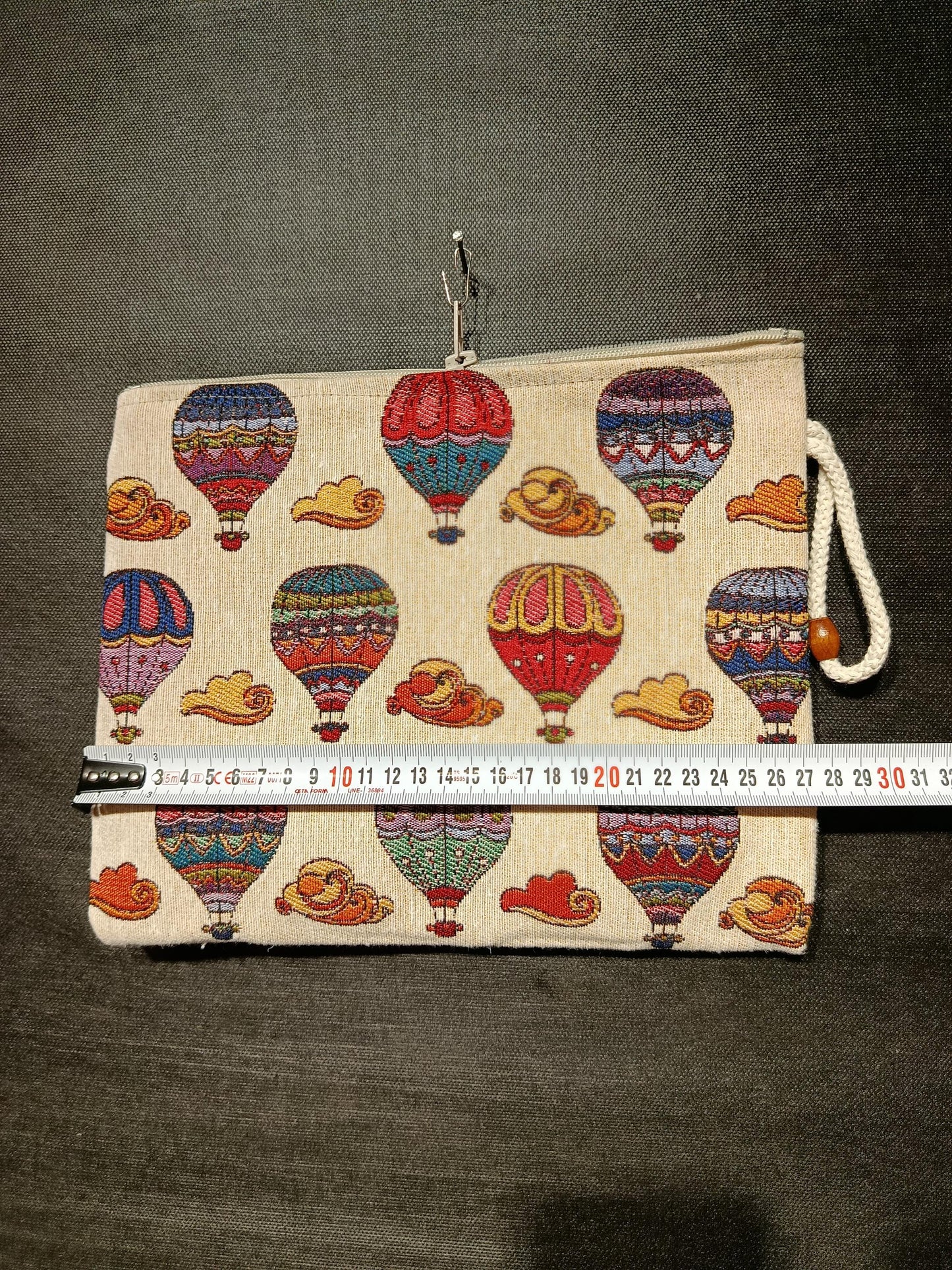 Hot Air Balloon Tapestry Clutch: Handmade Turkish Travel Pouch