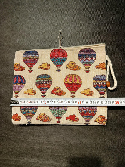 Hot Air Balloon Tapestry Clutch: Handmade Turkish Travel Pouch