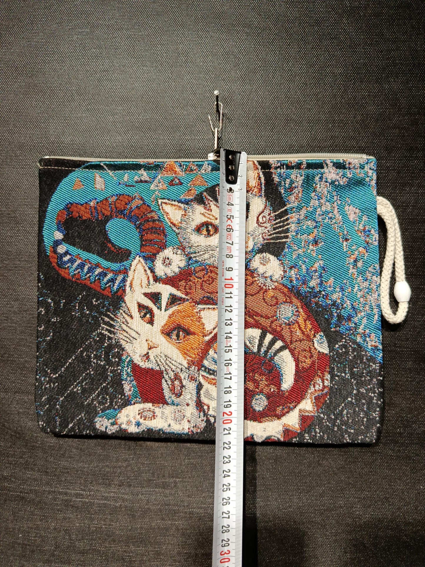 Twin Cat Tapestry Clutch: Handmade Gobelin Pouch with Rope Handle
