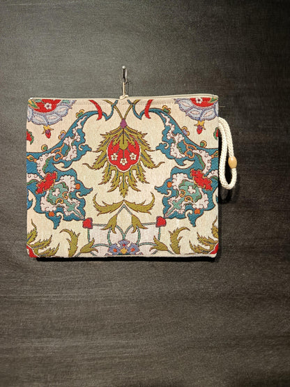 Ottoman Floral Tapestry Clutch: Turkish Tulip Vine Pouch, Handmade