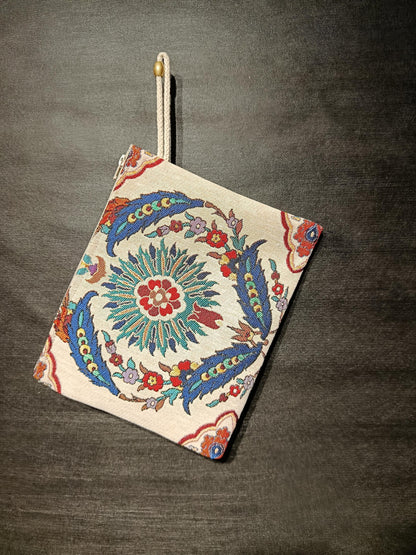 Handmade Turkish Tapestry Clutch: Ottoman Floral Medallion Gobelin Purse