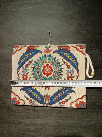 Handmade Turkish Tapestry Clutch: Ottoman Floral Medallion Gobelin Purse