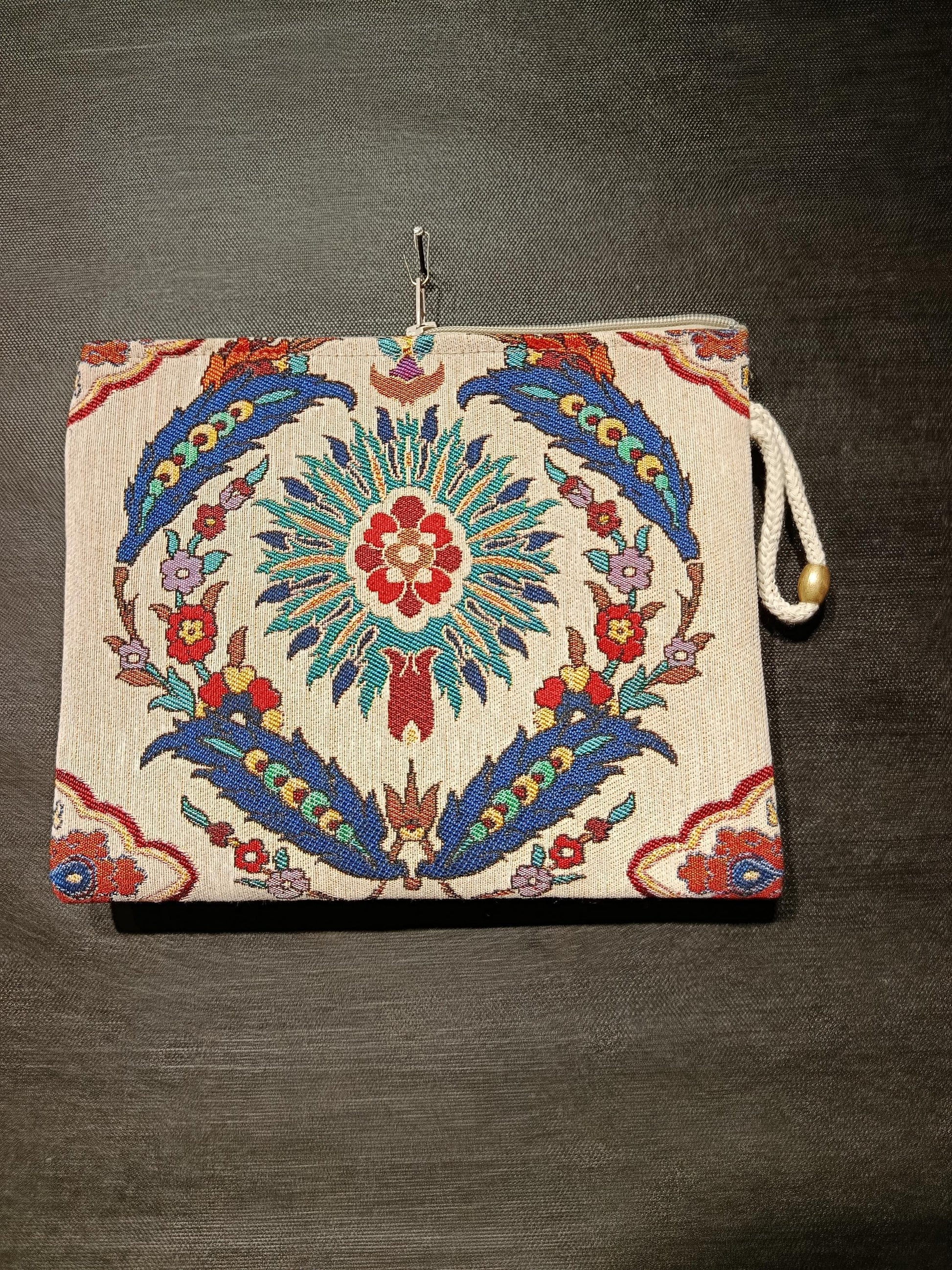Handmade Turkish Tapestry Clutch: Ottoman Floral Medallion Gobelin Purse