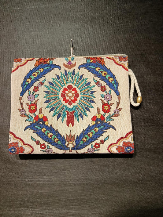 Handmade Turkish Tapestry Clutch: Ottoman Floral Medallion Gobelin Purse