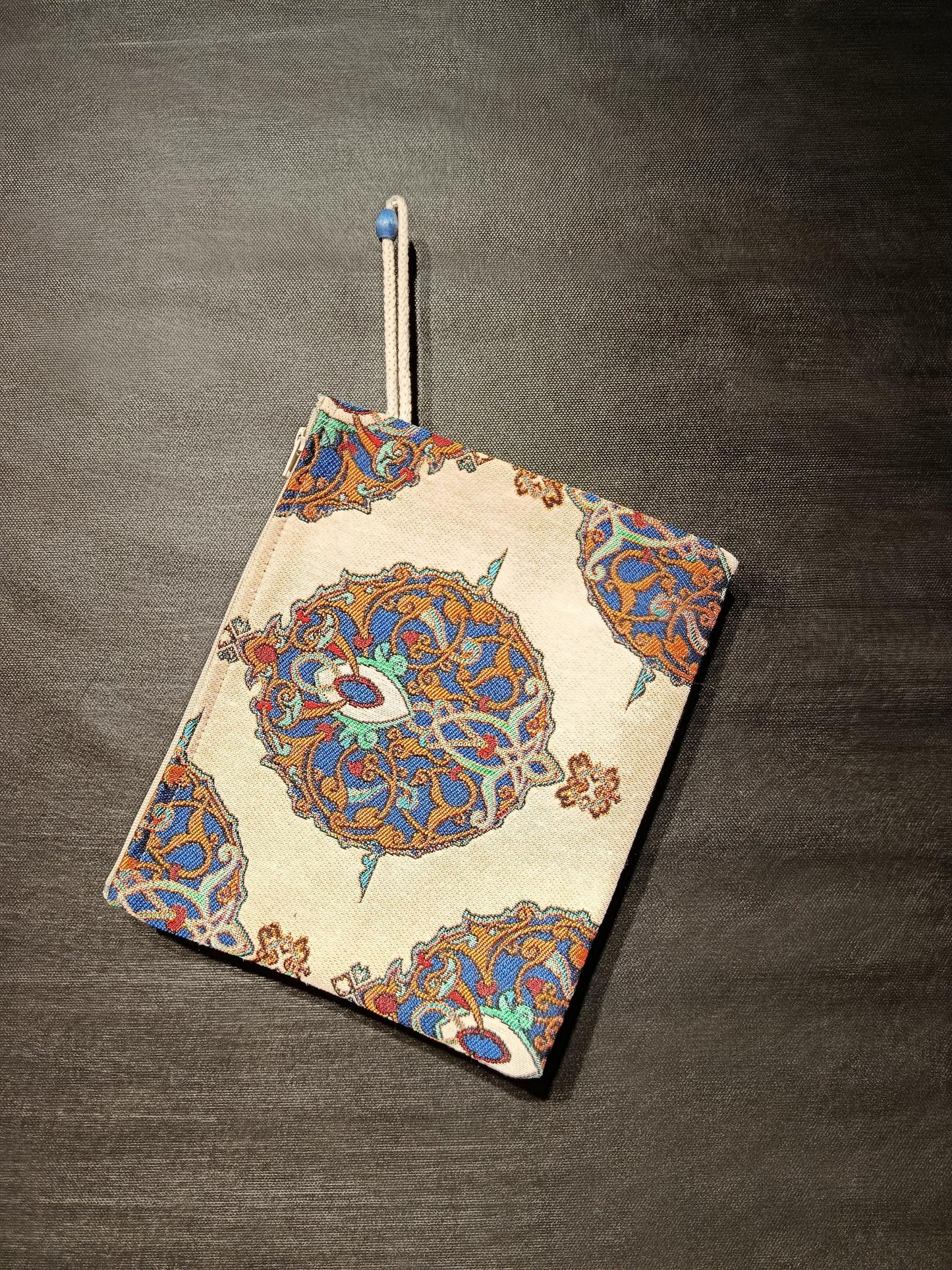 Ottoman Tapestry Clutch: Handmade Turkish Gobelin Pouch with Blue & Gold