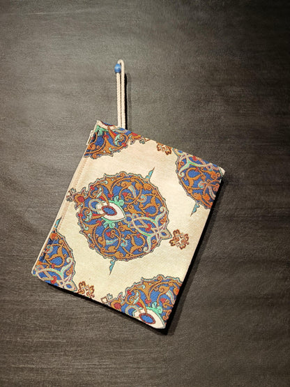 Ottoman Tapestry Clutch: Handmade Turkish Gobelin Pouch with Blue & Gold