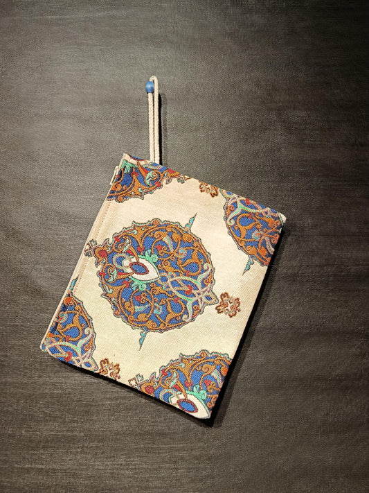 Ottoman Tapestry Clutch: Handmade Turkish Gobelin Pouch with Blue & Gold