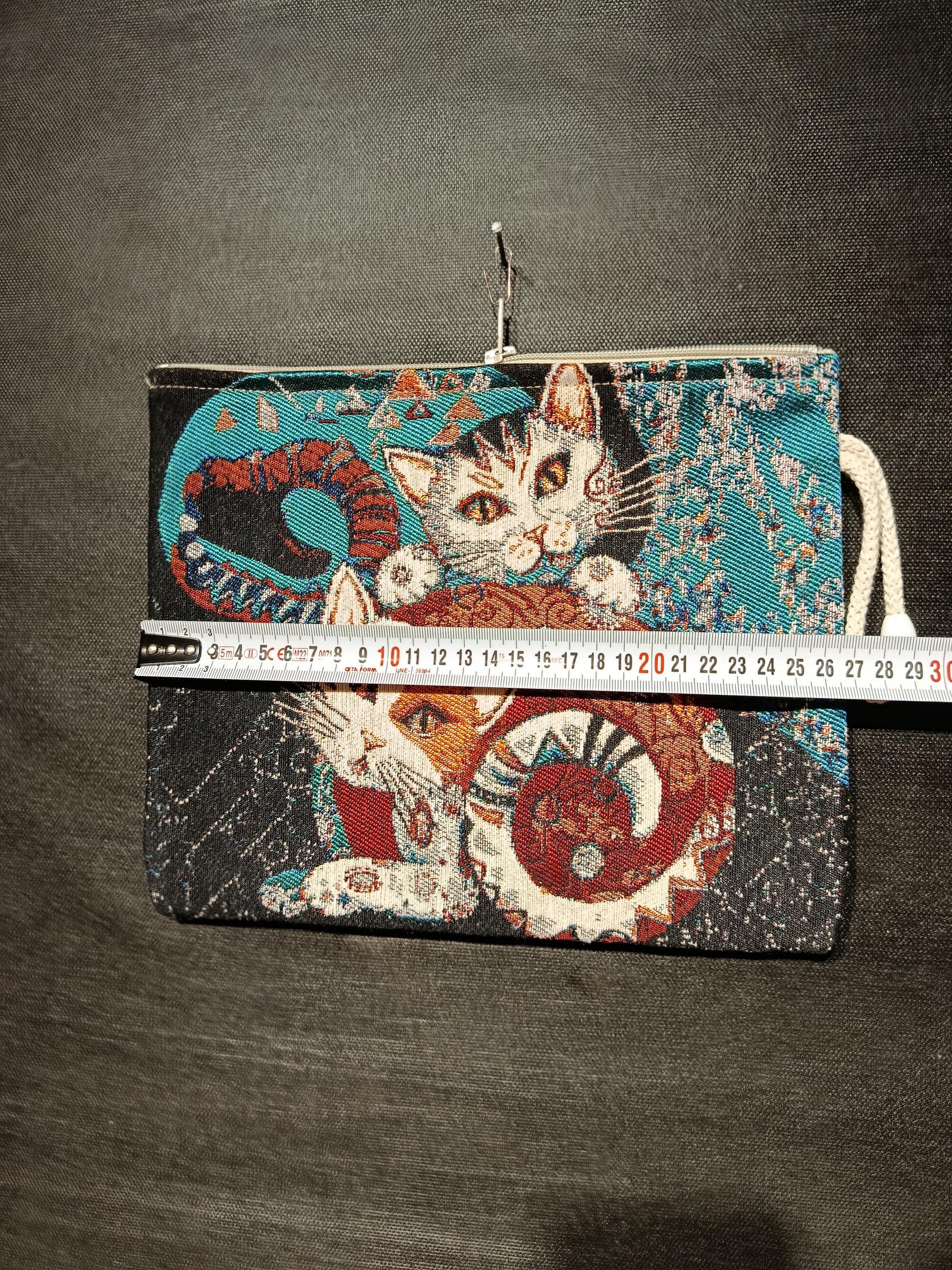 Twin Cat Tapestry Clutch: Handmade Gobelin Pouch with Rope Handle
