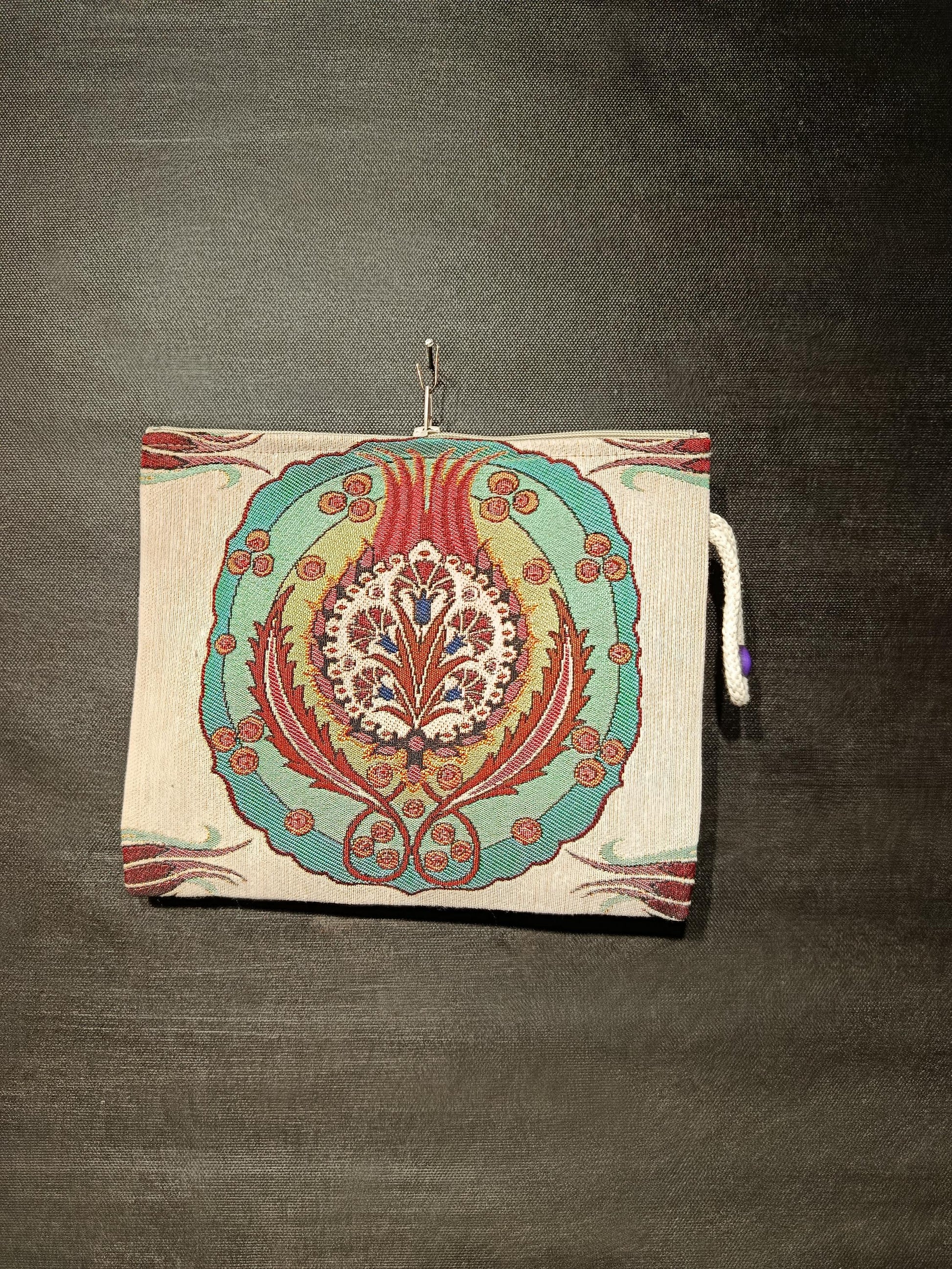 Turkish Tapestry Clutch: Ottoman Floral Medallion, Handmade Pouch