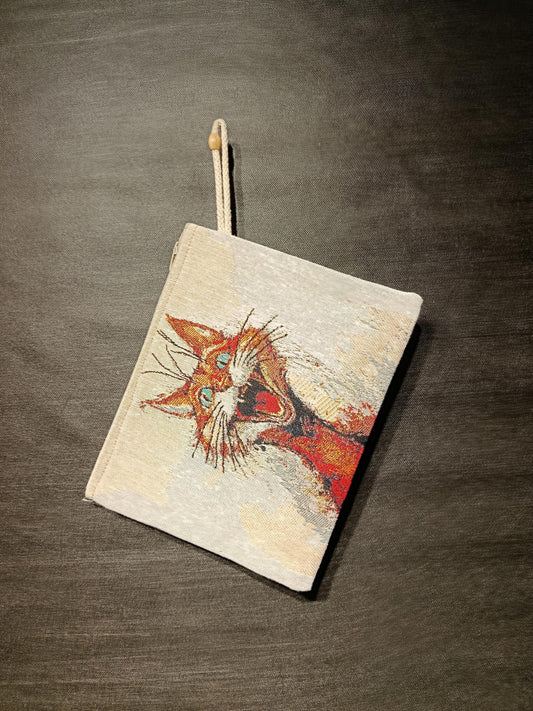 Surprised Cat Tapestry Clutch: Whimsical Orange Cat Design, Handmade in Türkiye
