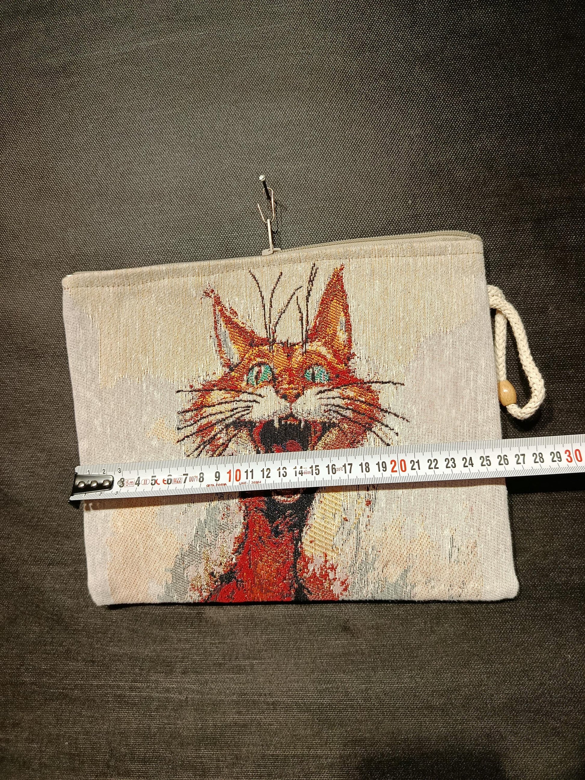 Surprised Cat Tapestry Clutch: Whimsical Orange Cat Design, Handmade in Türkiye