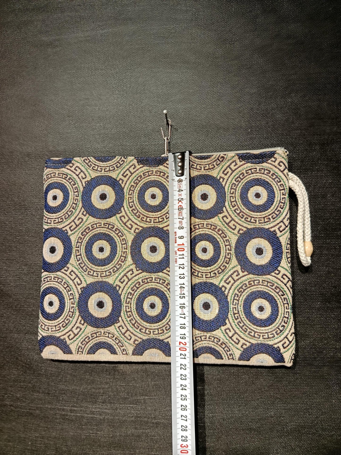 Handmade Evil Eye Tapestry Clutch: Turkish Nazar Zip Pouch
