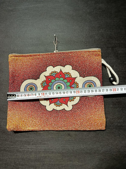Mandala Evil Eye Tapestry Clutch: Red Glitter Gobelin Pouch, Handmade in Türkiye