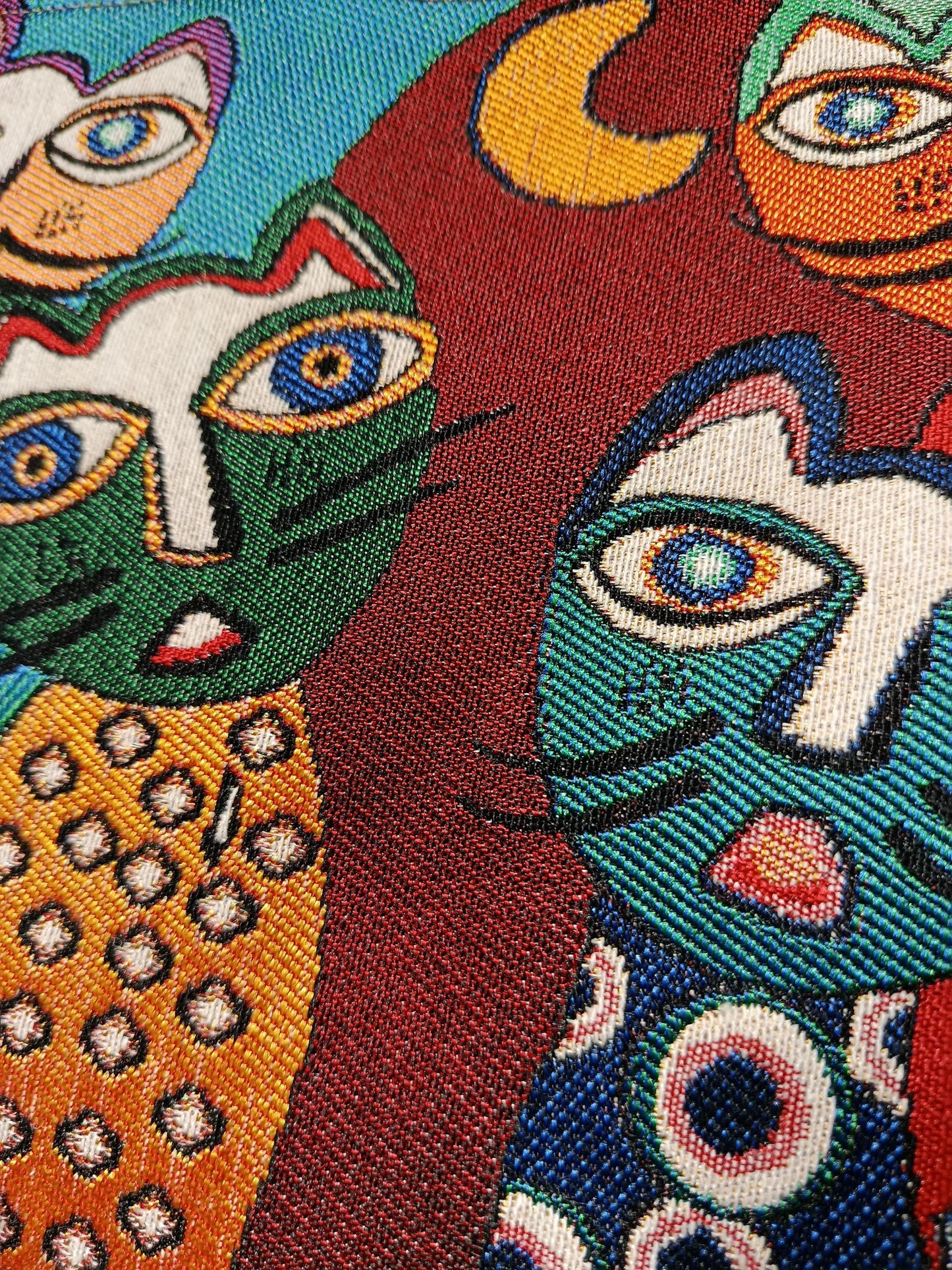 Cat Faces Tapestry Clutch: Colorful Abstract Cats, Handmade Zip Pouch