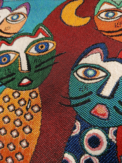 Cat Faces Tapestry Clutch: Colorful Abstract Cats, Handmade Zip Pouch