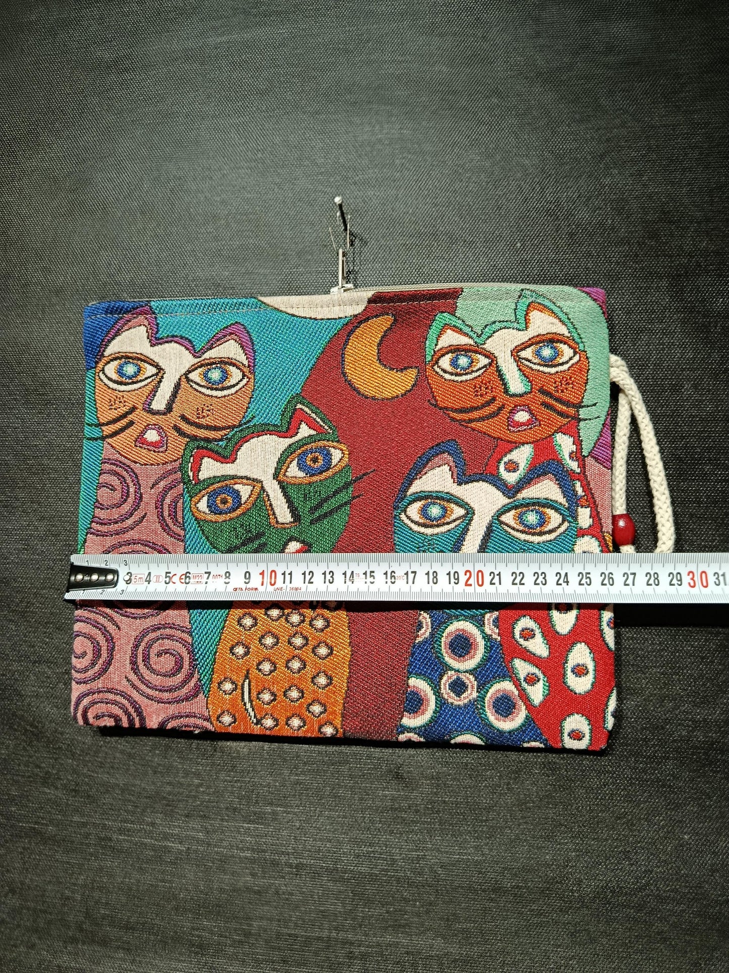 Cat Faces Tapestry Clutch: Colorful Abstract Cats, Handmade Zip Pouch