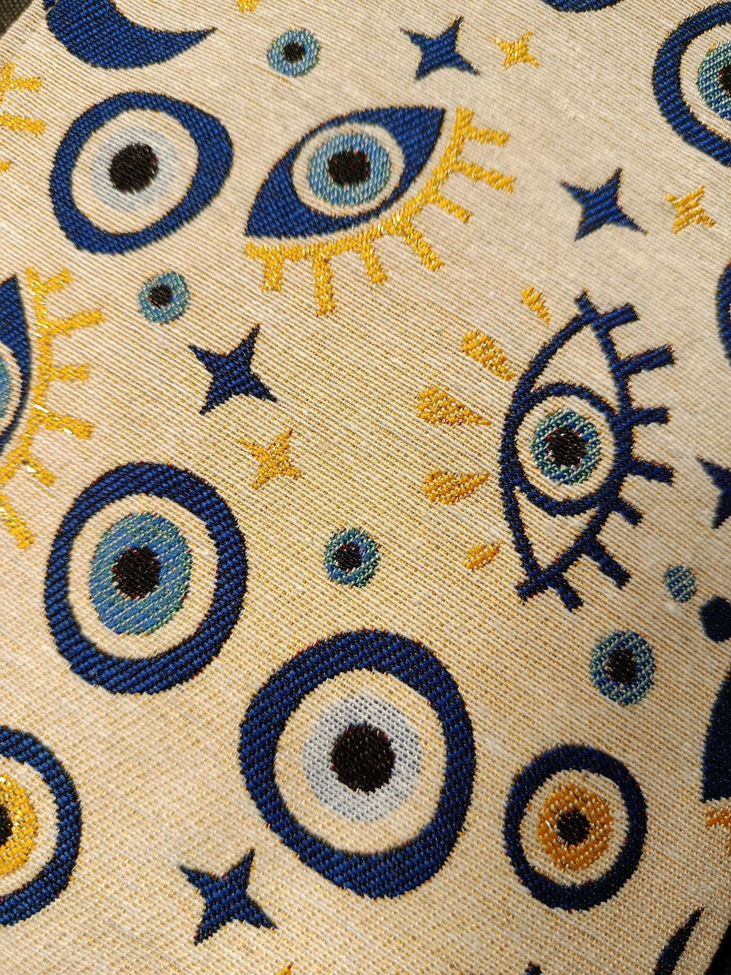 Celestial Evil Eye Clutch: Turkish Tapestry Pouch with Moon & Star