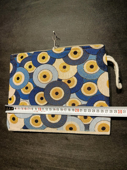 Evil Eye Tapestry Clutch: Turkish Nazar Symbol Zip Pouch