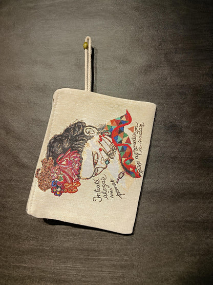 Frida Kahlo Tapestry Clutch: Floral Crown Art Pouch, Handmade in Türkiye