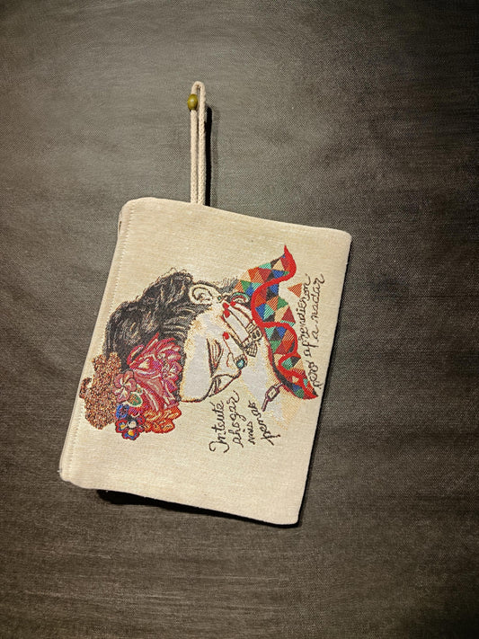 Frida Kahlo Tapestry Clutch: Floral Crown Art Pouch, Handmade in Türkiye
