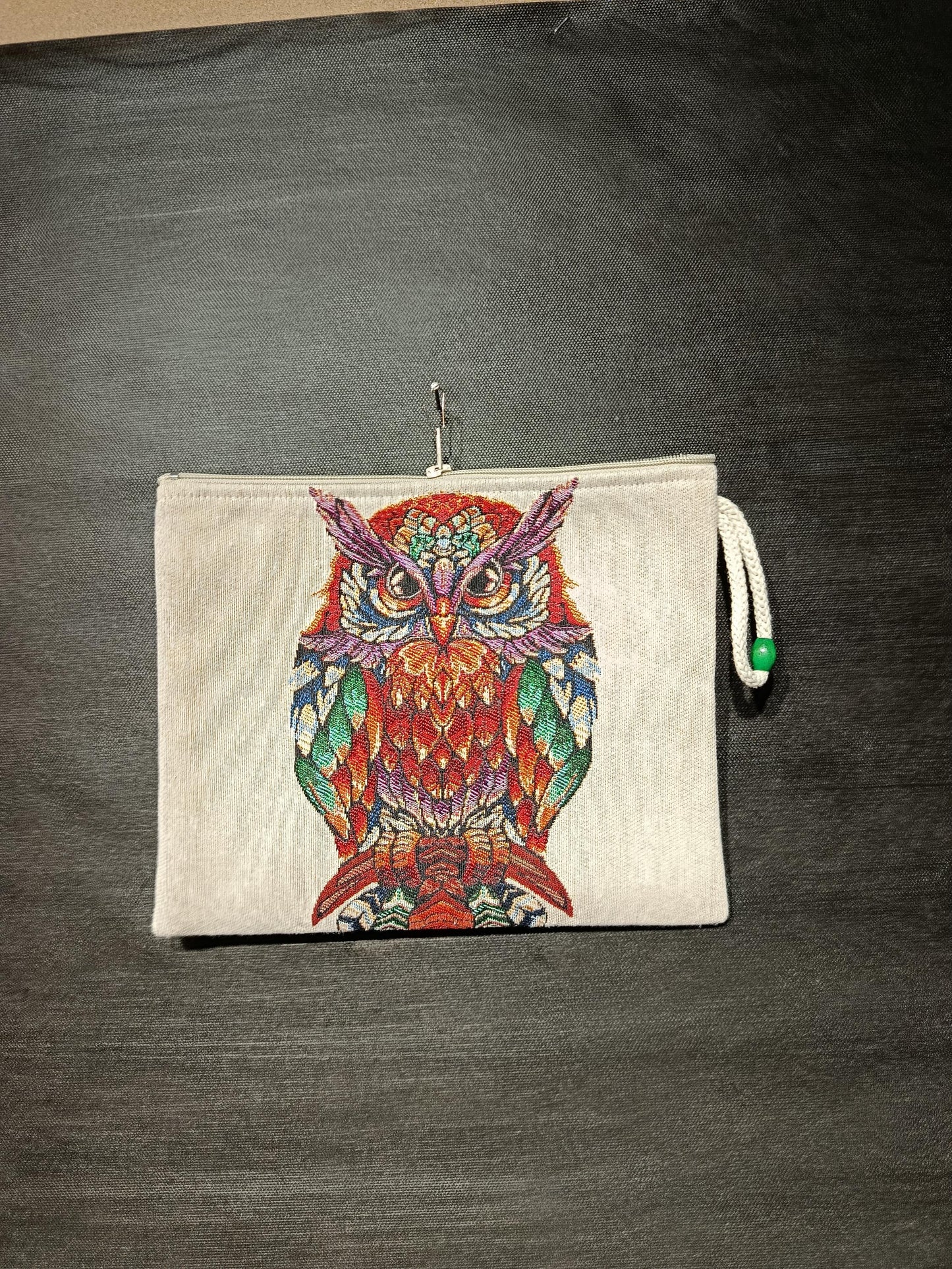 Owl Tapestry Clutch Bag: Boho Zippered Pouch with Wrist Strap