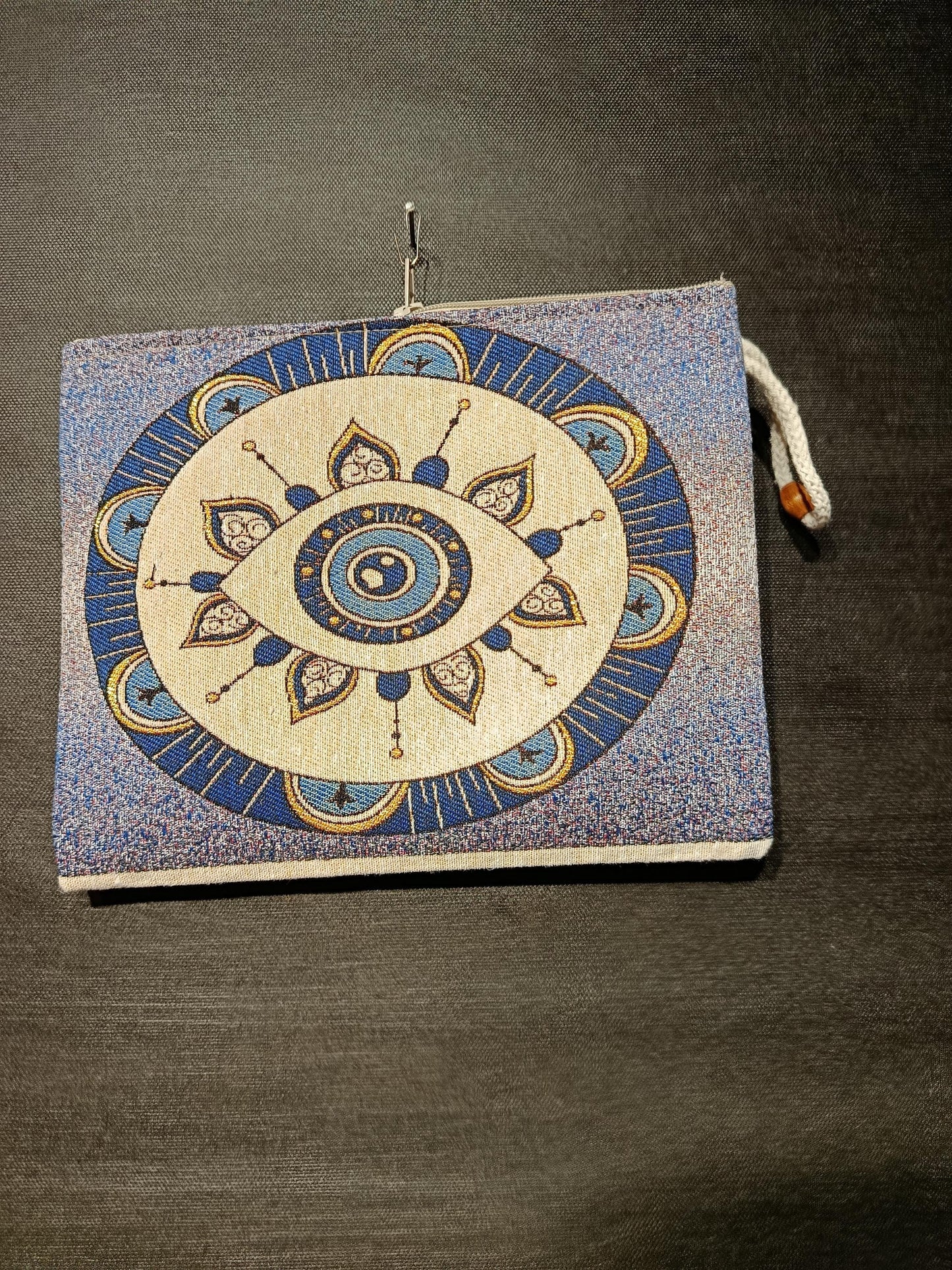 Mandala Evil Eye Clutch Bag: Blue Gobelin Tapestry Wristlet - Turkish Boho Purse